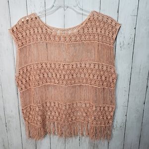 Peach Colored Boho Crochet Sleeveless Top Fringe